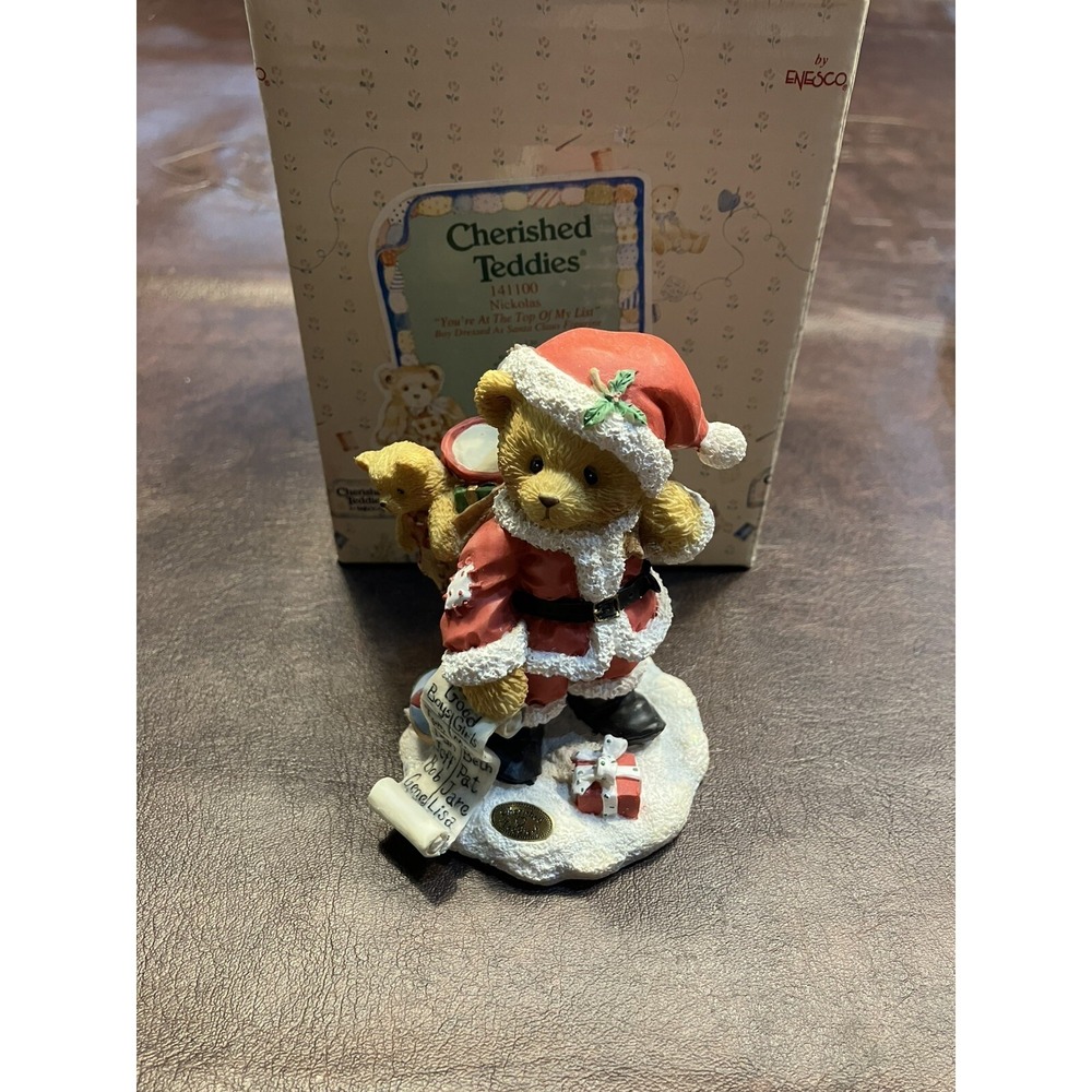 CHERISHED TEDDIES - NICKOLAS YOU'RE AT THE TOP OF MY LIST - SANTA CLAUS WITH BOX